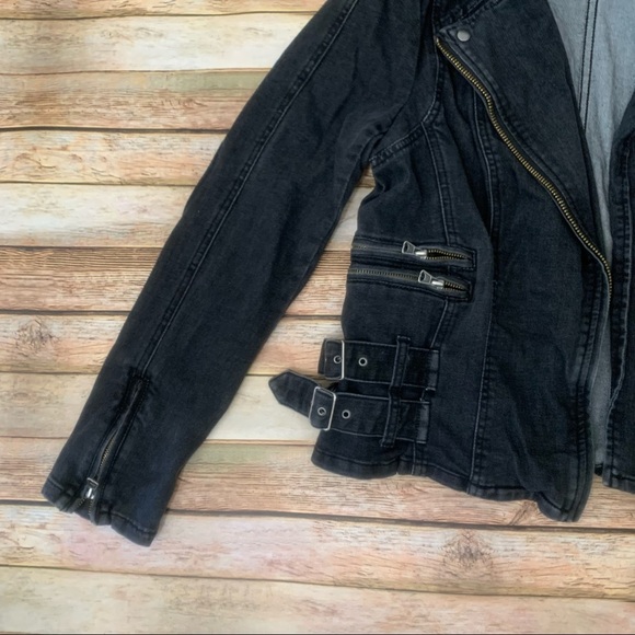 Free People black Denim biker jacket - Picture 3 of 9